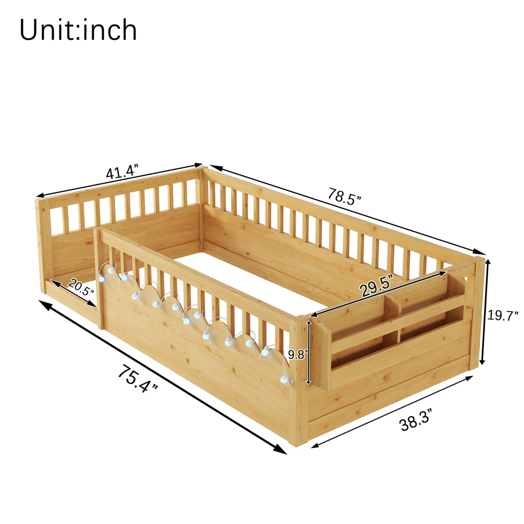 Rowan Montessori Floor Bed with Rails & Storage
