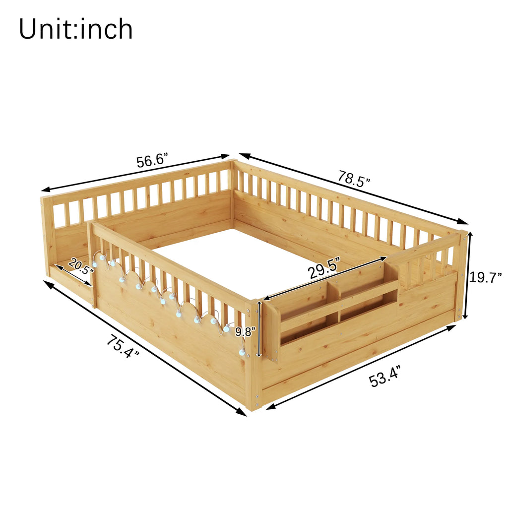 Rowan Montessori Floor Bed with Rails & Storage